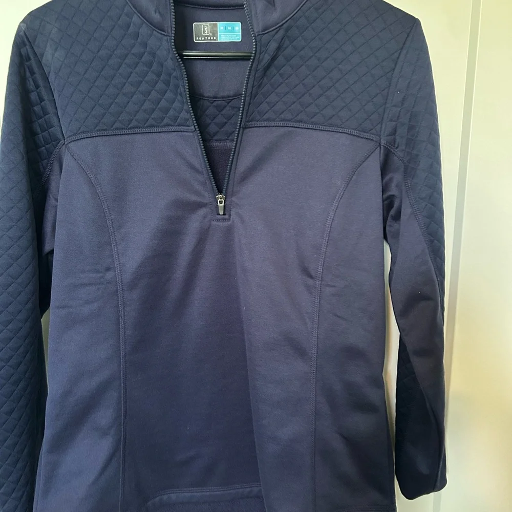 PGA Tour Navy Quilted Golf Pullover - Picture 1 of 4